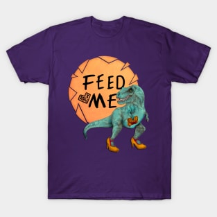 Hungry Date - Lady T-Rex in Teal T-Shirt